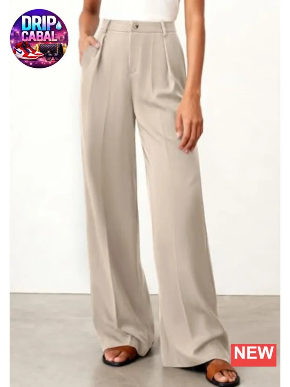Wide Leg High Waisted Dress Pants with Pockets Lightweight Polyester